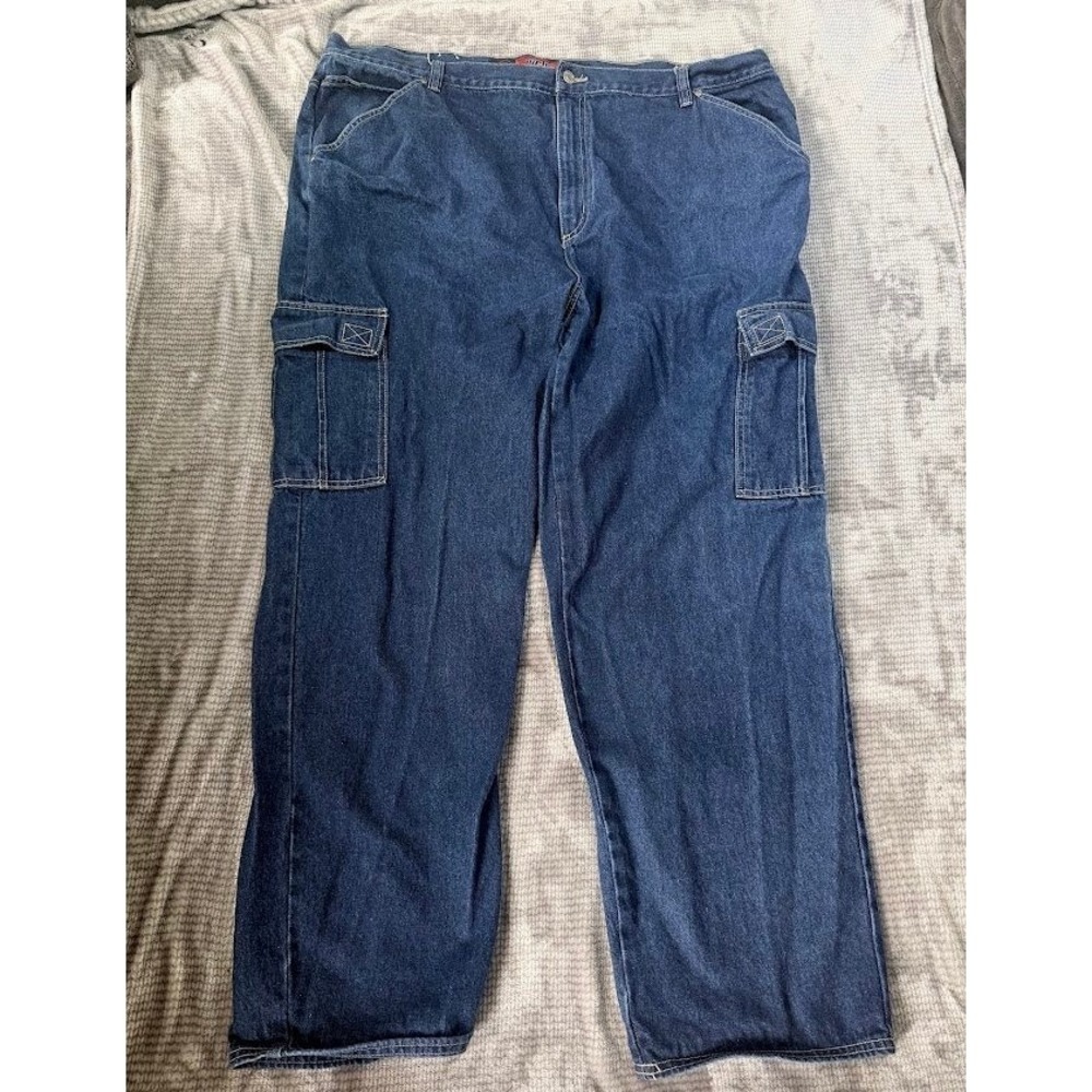 Webs Mens Cargo Jeans Blue Denim Straight Leg Utility Pants‎ Medium Wash 48x31